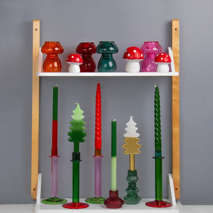 Green Christmas Tree Dinner Candles | 2 Pack | Table Décor |