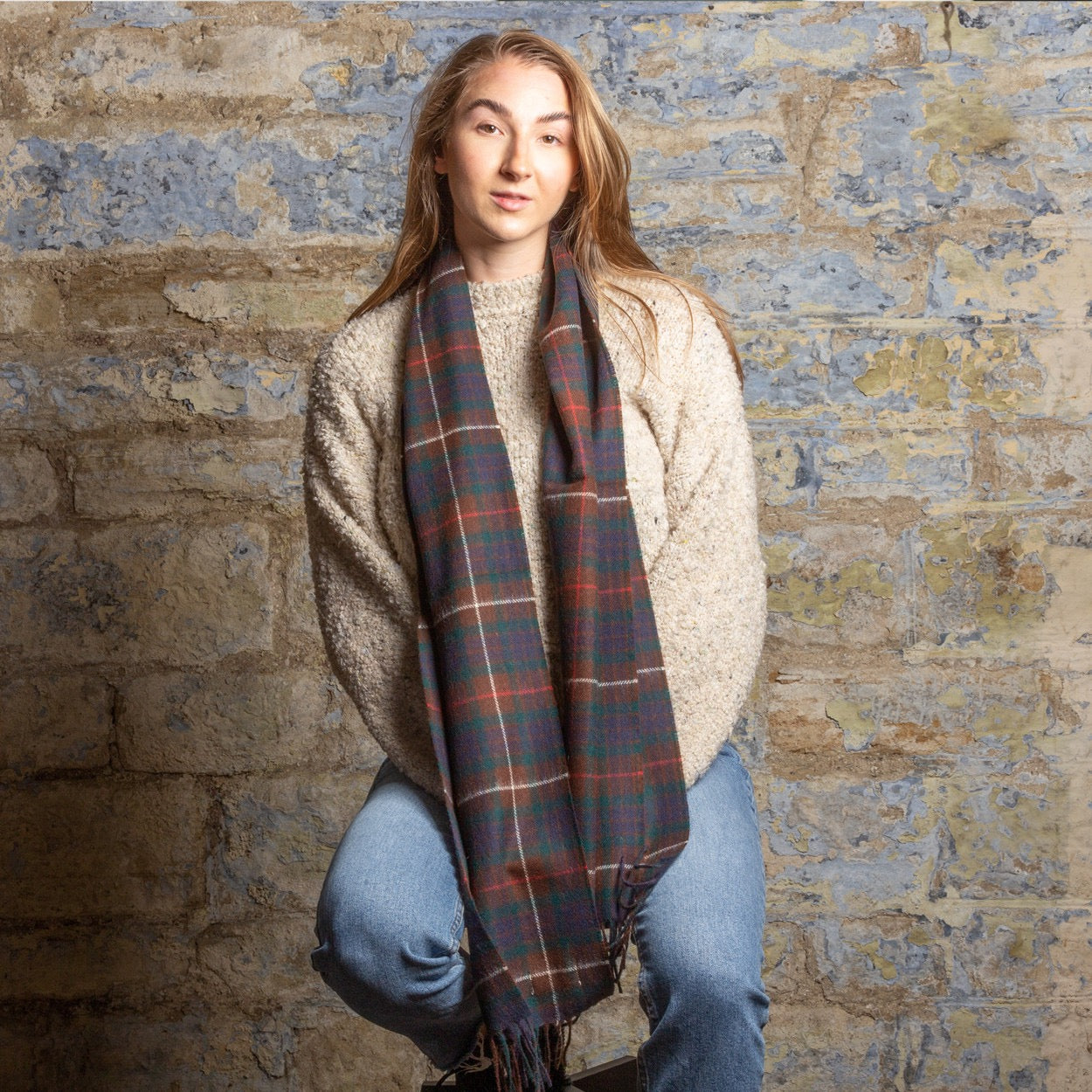 Lambswool Country Check Scarf Navy