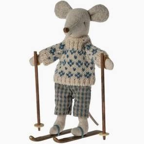 Winter mouse with ski set, Dad - Blue